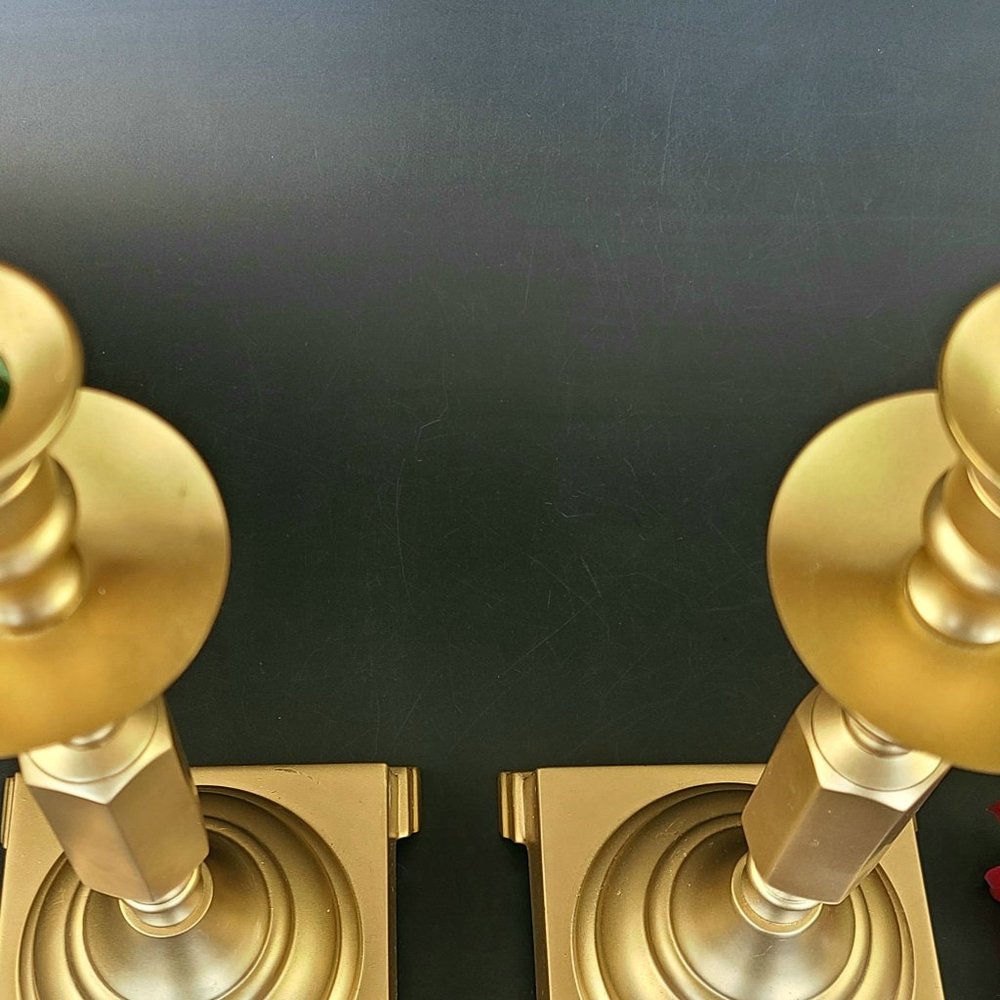 Vintage Candlestick Holders - 13 1/4" Tall * 4.5"*4.5" Base - Solid Brass - Pair - Picture 3 of 10